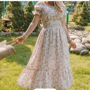 IVY City Co.Bethany Linen Blend Floral Puff-Sleeve Dress Sz.1X